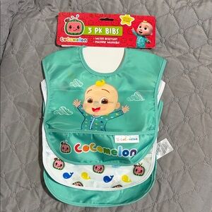 CoComelon 3-Pack Bib Set - Teal and White
